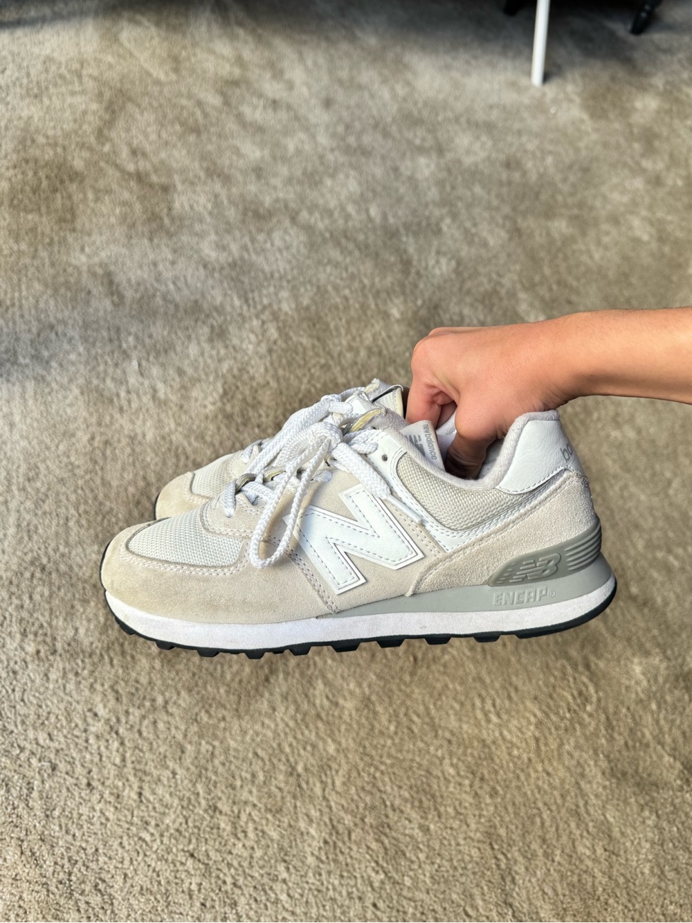New Balance Suede Sneakers in Light Beige and White